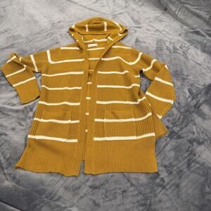 Moondance Women's Sz XL Tan W/ white Stripes Cardigan Sweater Pockets Retro